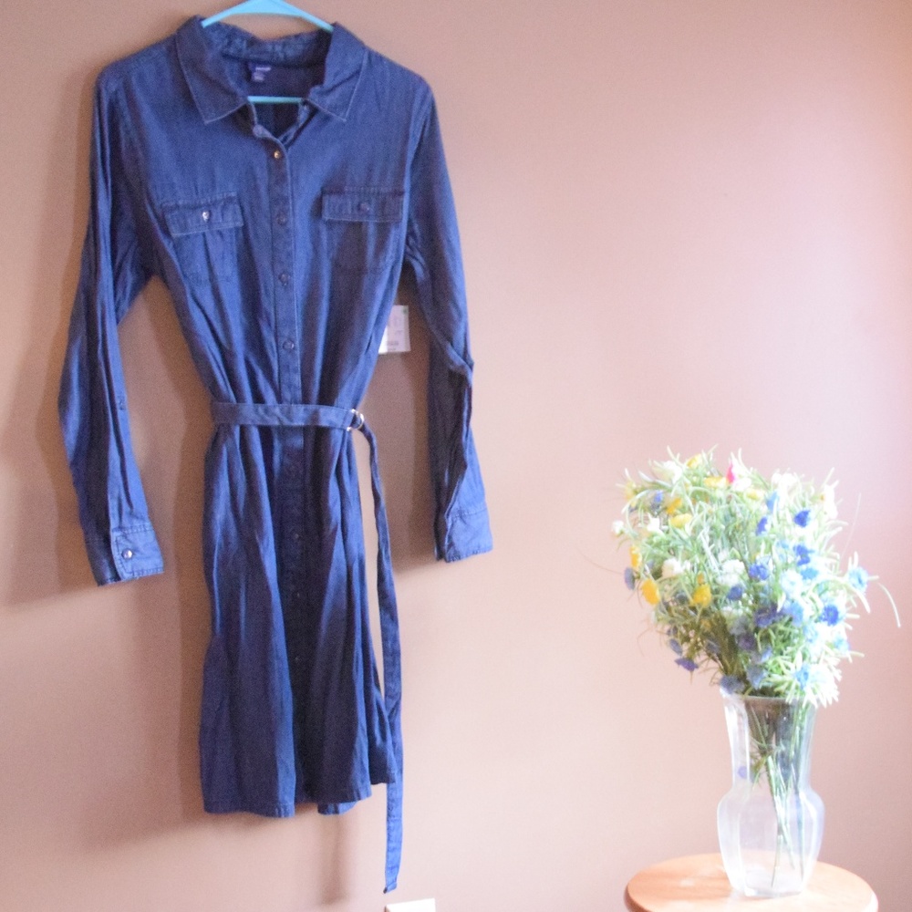 Women's Denim Button Down Dress With Belt
